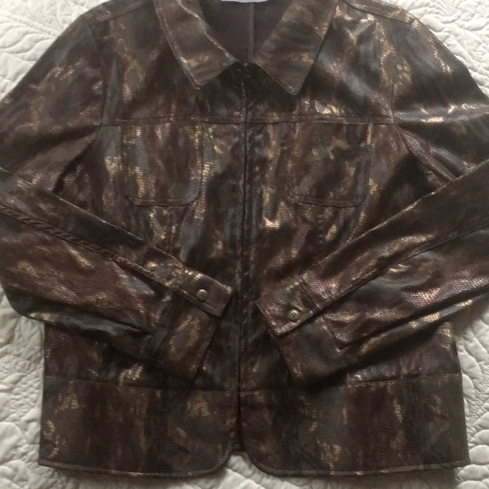Vintage Arch Hill Gold Metallic Snake Print Faux Leather Jacket size Large